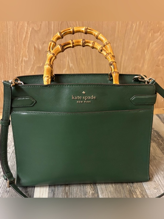 kate spade Handbags - Kate Spade Custom- Hand Painted Dark Green Large Satchel w/ Bamboo Handles